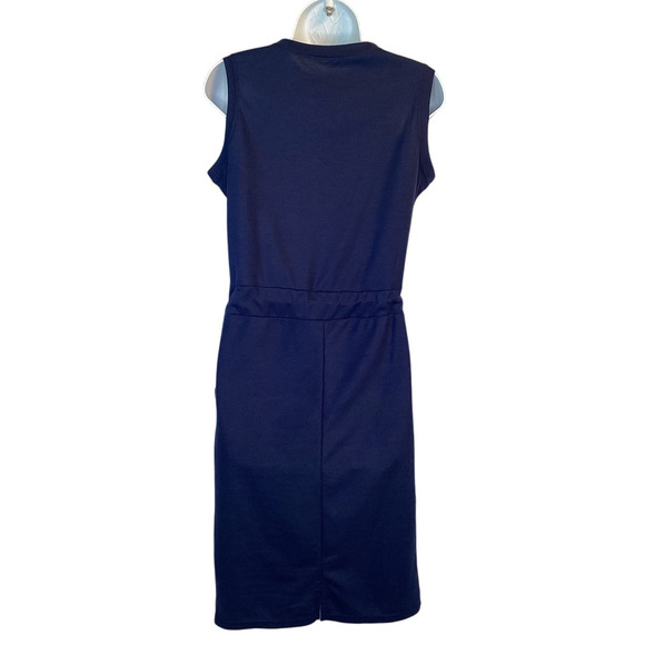 Essentials Basic Sleeveless Casual Drawstring Midi Dress Navy Size Medium - Picture 2 of 10